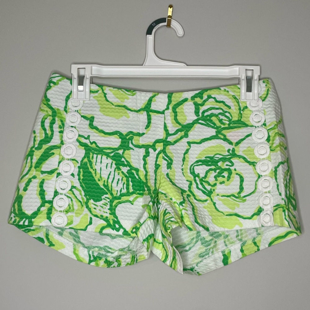 Lilly Pulitzer Liza 100% Cotton Resort White/Green Shorts